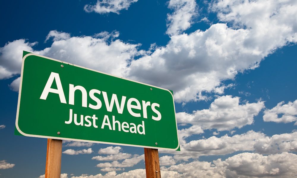 Health Plan of Wisconsin Offering Free Answer Centers - Roadsign infront of a blue sky with the text 'Answers Just Ahead'